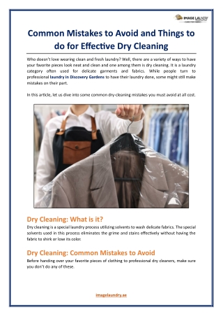 Common Mistakes to Avoid and Things to do for Effective Dry Cleaning