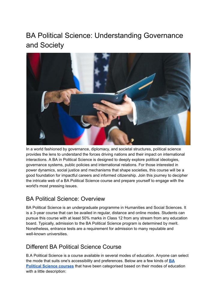 ba political science understanding governance