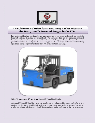 The Ultimate Solution for Heavy-Duty Tasks Discover the Best 3000 lb Powered Tugger in the USA