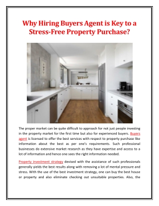 Why Hiring Buyers Agent is Key to a Stress-Free Property Purchase