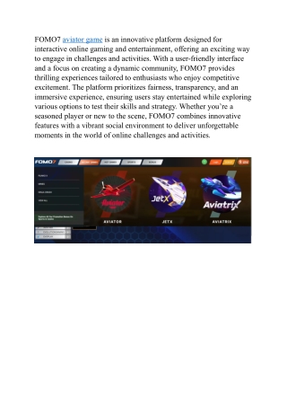 fomo7 aviator game is an innovative platform
