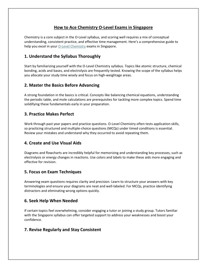 how to ace chemistry o level exams in singapore