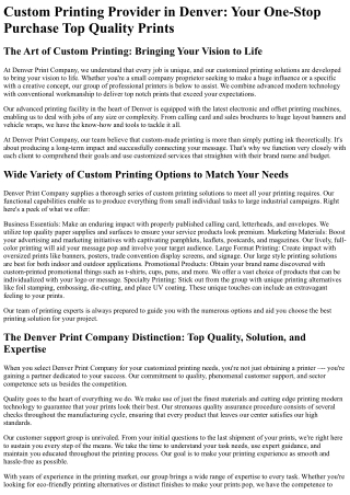 custom printing provider in denver your one stop