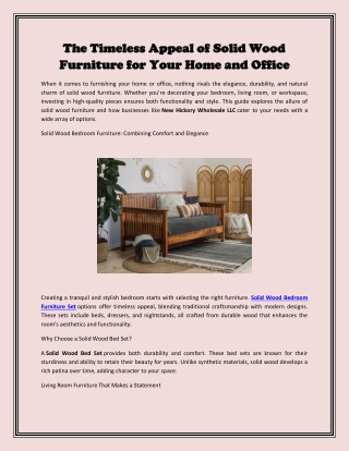 The Timeless Appeal of Solid Wood Furniture for Your Home and Office