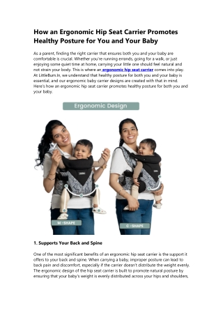 Ergonomic Hip Seat Carrier : Comfort and Healthy Posture for You and Baby | Litt