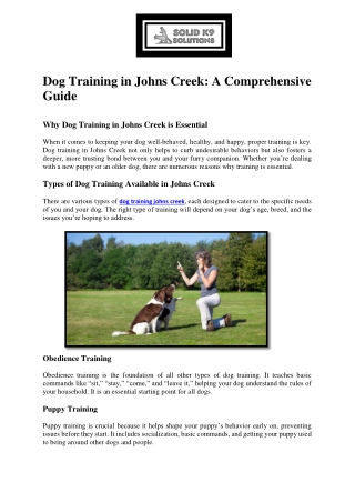 Dog Training in Johns Creek A Comprehensive Guide