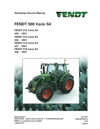 Fendt 512 513 514 516 Vario S4 Tractor Service Repair Manual Instant Download (Part No. X990.005.549.012)