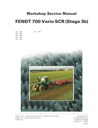 Fendt 714 716 718 720 722 724 Vario SCR (Stage 3b) Tractor Service Repair Manual Instant Download (Part No. X990.005.070