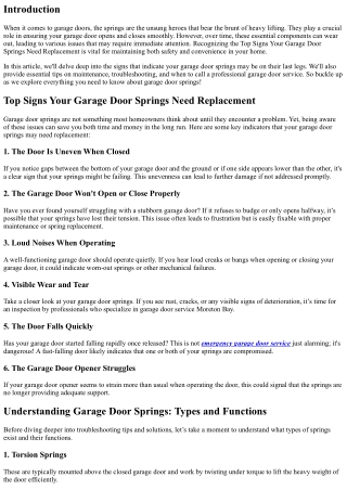 Top Signs Your Garage Door Springs Need Replacement