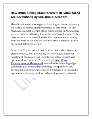 How Drum Lifting Manufacturers in Ahmadabad Are Revolutionizing Industrial Operations