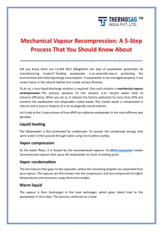 Mechanical Vapour Recompression A 5-Step Process That You Should Know About