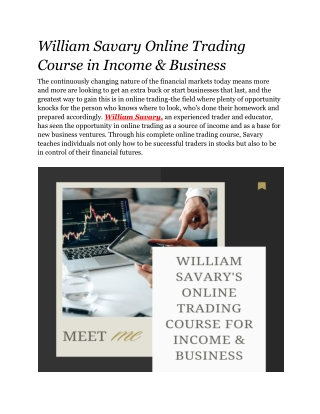 william savary online trading course in income