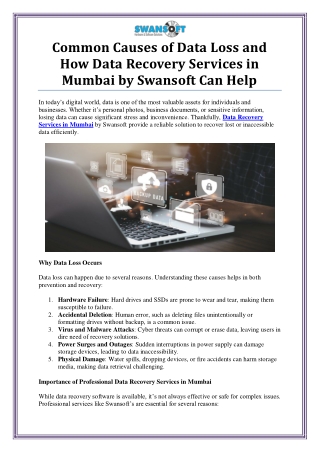 Data Recovery Services in Mumbai by Swansoft