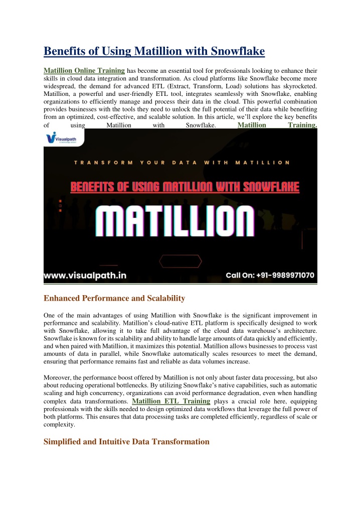 benefits of using matillion with snowflake