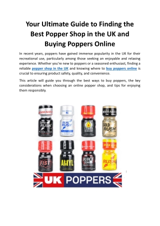 Your Ultimate Guide to Finding the Best Popper Shop in the UK and Buying Poppers Online