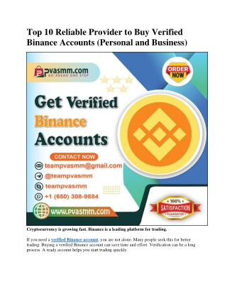 Top 10 Reliable Provider to Buy Verified Binance Accounts (Personal and Business)