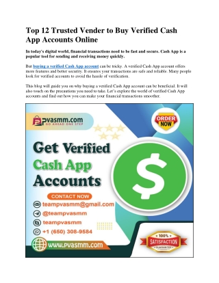 Top 12 Trusted Vender to Buy Verified Cash App Accounts Online