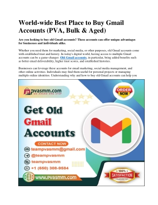 World-wide Best Place to Buy Gmail Accounts (PVA, Bulk & Aged)