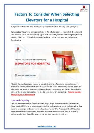 Factors to Consider When Selecting Elevators for a Hospital