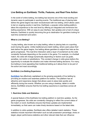 Live Betting on Earthbetz_ Thrills, Features, and Real-Time Action