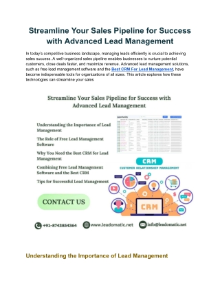 Streamline Your Sales Pipeline for Success with Advanced Lead Management