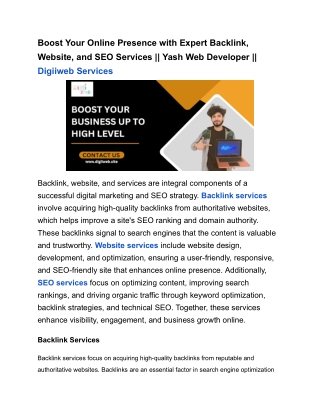 Boost Your Online Presence with Expert Backlink, Website, and SEO Services __ Yash Web Developer __ Digiiweb Services