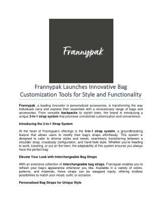 frannypak launches innovative bag frannypak