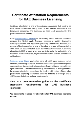Certificate Attestation Requirements for UAE Business Licensing