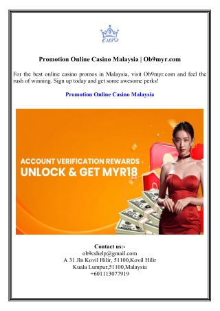 Promotion Online Casino Malaysia  Ob9myr.com