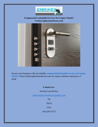 Commercial Locksmith Services In Corpus Christi  Carkeyreplacementtexas.com