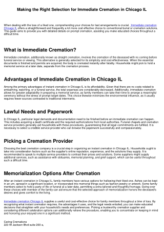 Making the Right Option for Immediate Cremation in Chicago IL