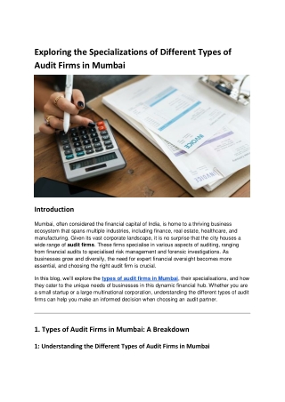 Exploring the Specializations of Different Types of Audit Firms in Mumbai