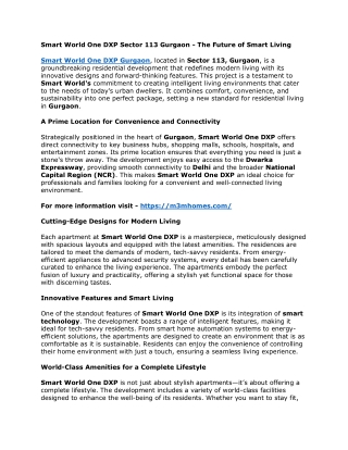 Smart World One DXP Sector 113 Gurgaon - The Future of Smart Living