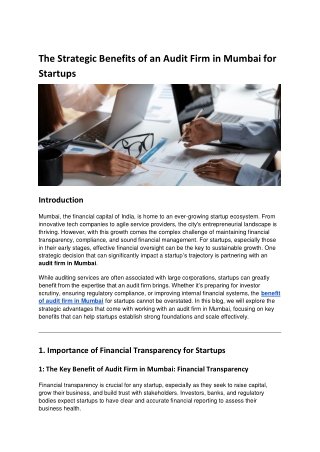 The Strategic Benefits of an Audit Firm in Mumbai for Startups