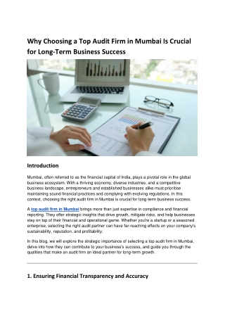 Why Choosing a Top Audit Firm in Mumbai Is Crucial for Long-Term Business Success