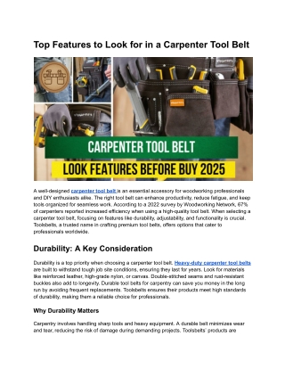 Top Features to Look for in a Carpenter Tool Belt