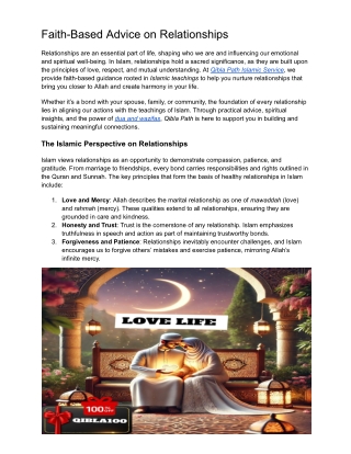 faith based advice on relationships
