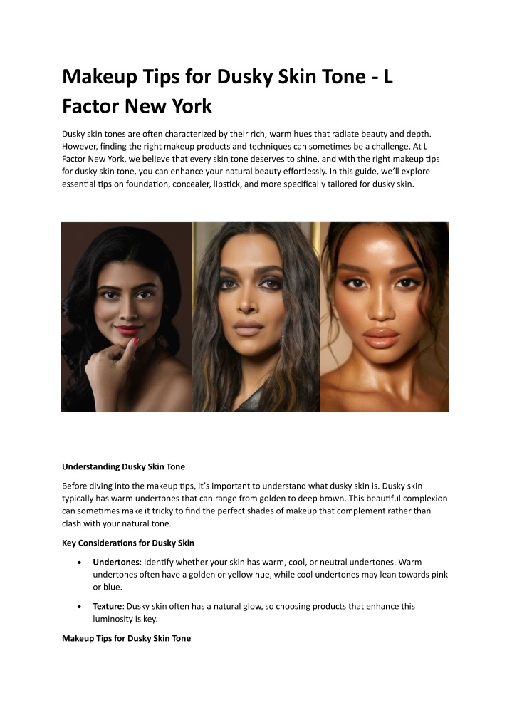 makeup tips for dusky skin tone l factor new york