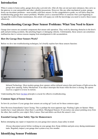 Troubleshooting Garage Door Sensor Problems: What You Need to Know