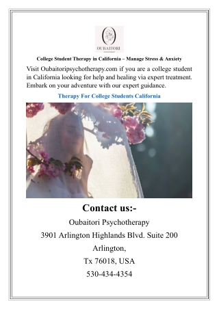 College Student Therapy in California – Manage Stress & Anxiety