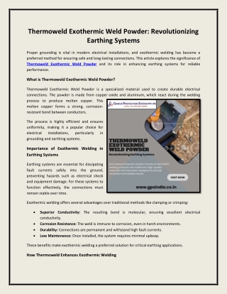 Thermoweld Exothermic Weld Powder: Revolutionizing Earthing Systems