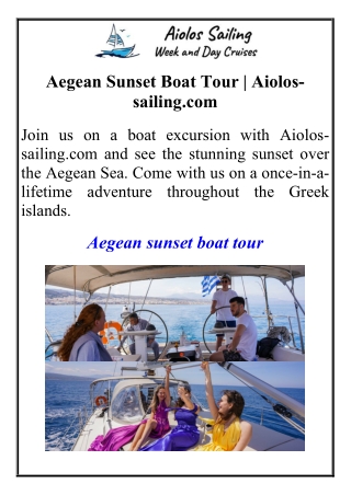 Aegean Sunset Boat Tour  Aiolos-sailing.com
