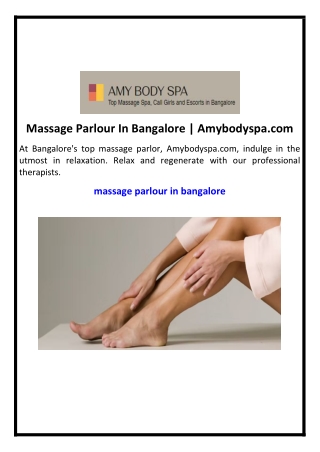 Massage Parlour In Bangalore | Amybodyspa.com