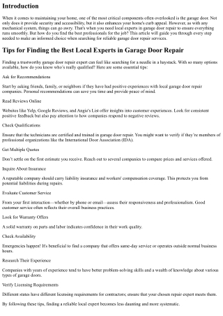 Tips for Finding the Best Local Experts in Garage Door Repair