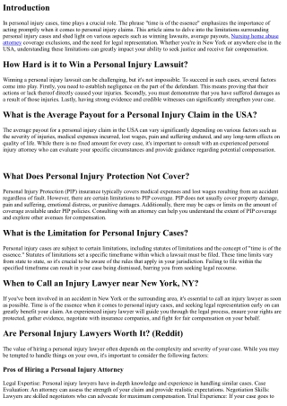 Time is of the Essence: Exploring the Limitation for Personal Injury Cases