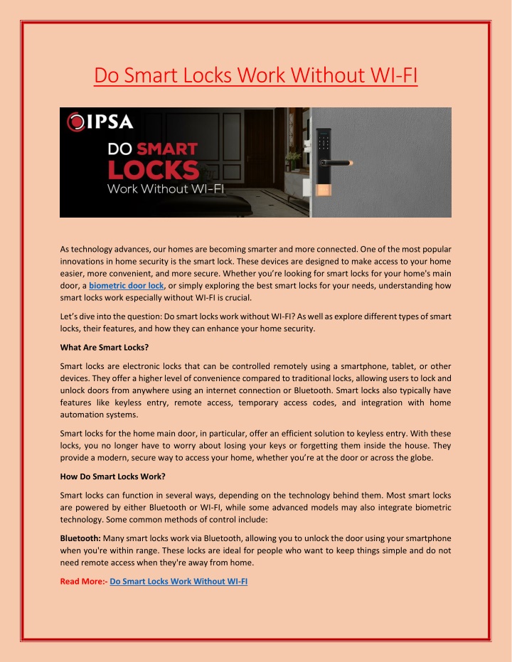 do smart locks work without wi fi