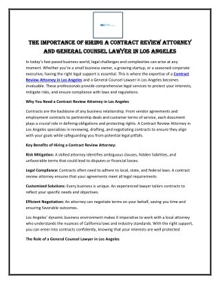 The Importance of Hiring a Contract Review Attorney and General Counsel Lawyer in Los Angeles