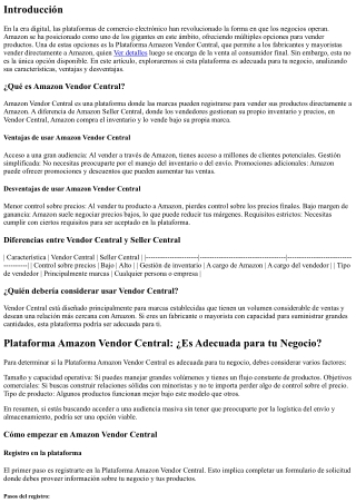 Plataforma Amazon Vendor Central: ¿Es Adecuada para tu Negocio?