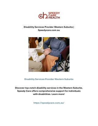 Disability Services Provider Western Suburbs | Speedycare.com.au
