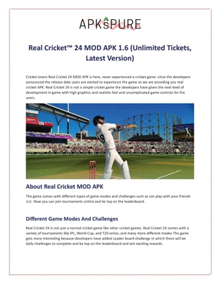 Real Cricket™ 24 MOD APK 1.6 (Unlimited Tickets, Latest Version)